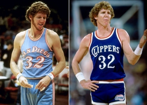 Bill Walton con la maglia dei San Diego Clipeprs (a sinistra), divenuti Los Angeles Clippers (a destra) nel 1984