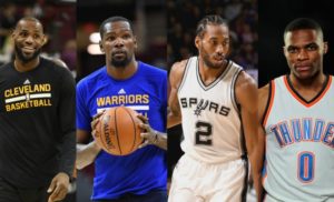 Da sinistra. LeBron James, Kevin Durant, Kawhi Leonard e Russell Wesbrook. Sono loro, insieme a James Harden, i principali favoriti per il titolo di MVP.