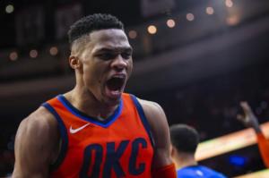 Westbrook-esulta-Oklahoma City scontro Playoff